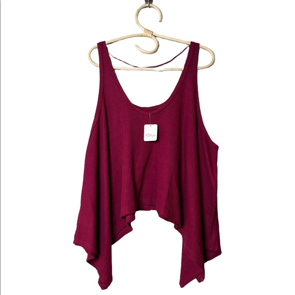 Free People Poncho Tank Sing La La  Burgundy Oversized Wide Crop Layer Beach - Picture 3 of 11